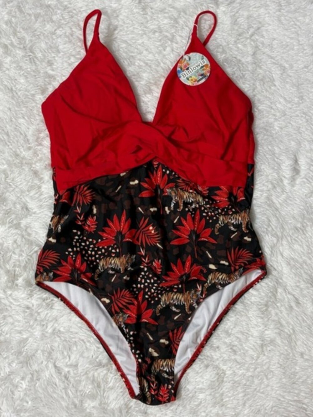 NWT Binlowis Tiger Jungle Print One Piece Swimsuit Size L
